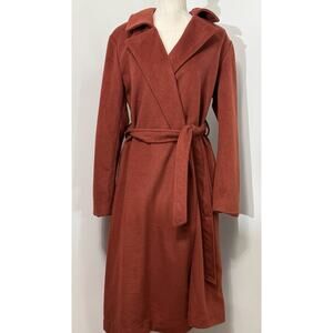 Free People Sierra Slouchy Belted Long Wool Coat RUST BROWN Red Orange Medium